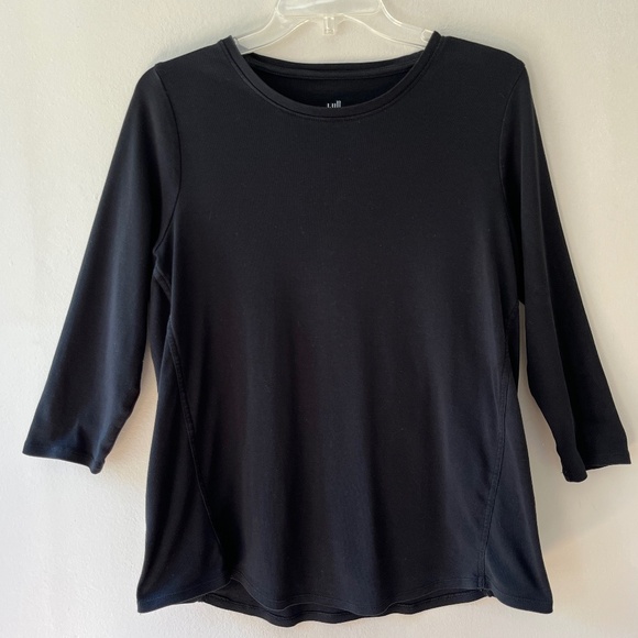 J. Jill Sz M Black Stretch Elbow Sleeve Shirttail Tee Shirt Pullover Blouse Top - Picture 1 of 9